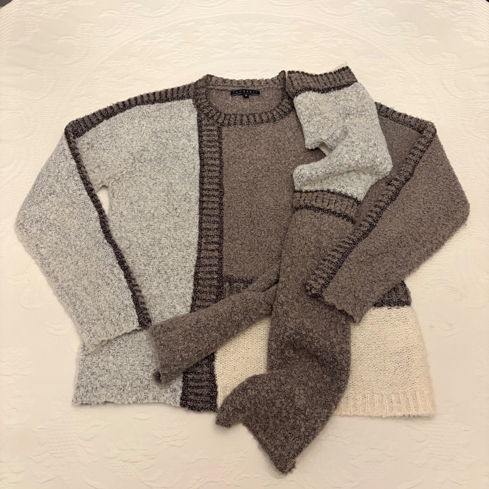 Funsport Womens S Colorblock Oversized Bouclé Knit Sweater Scarf Set Grey Cream